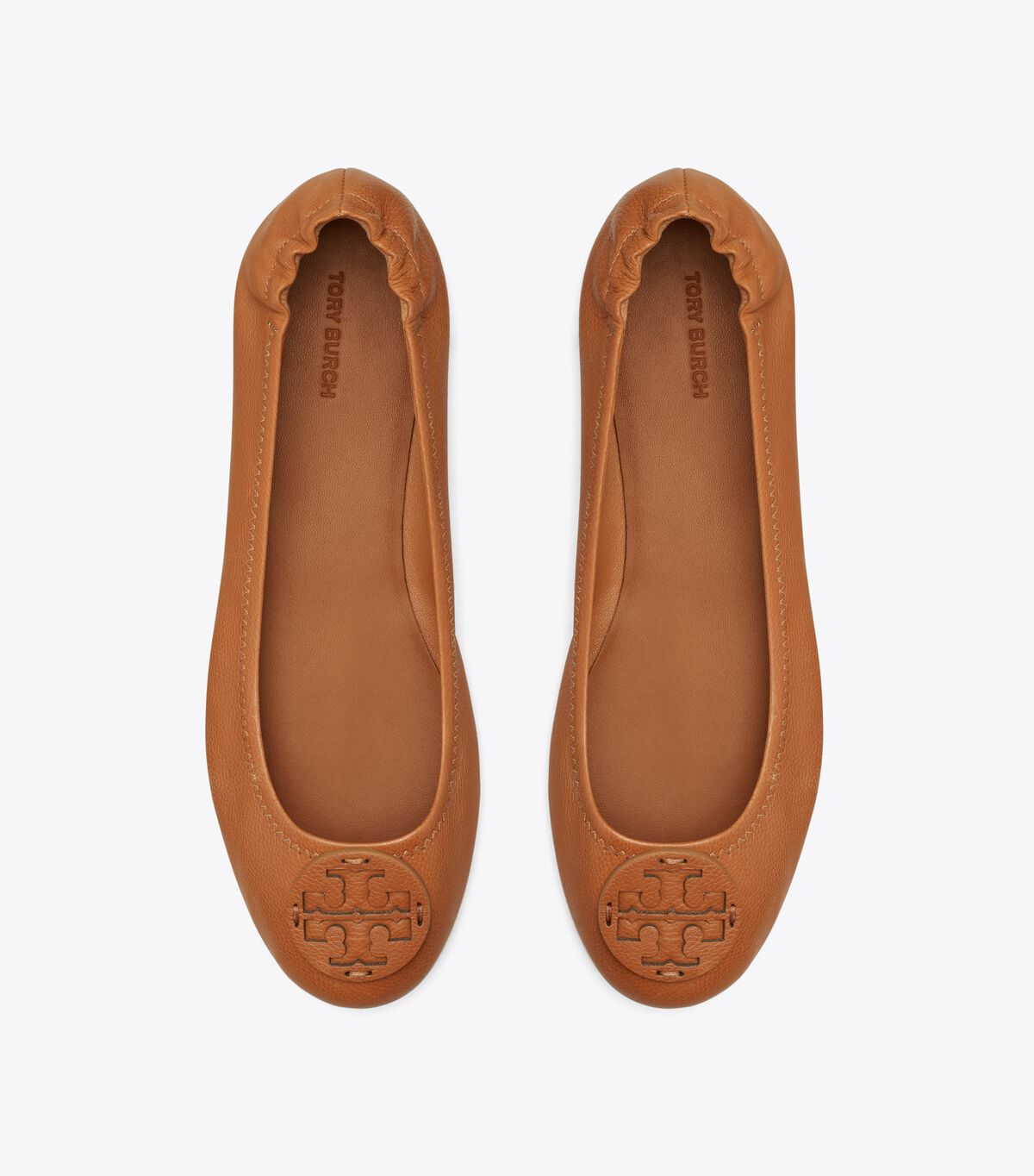 Brown Tory Burch Minnie Travel Leather Logo Women's Ballet Flats | OUTLET-39164289