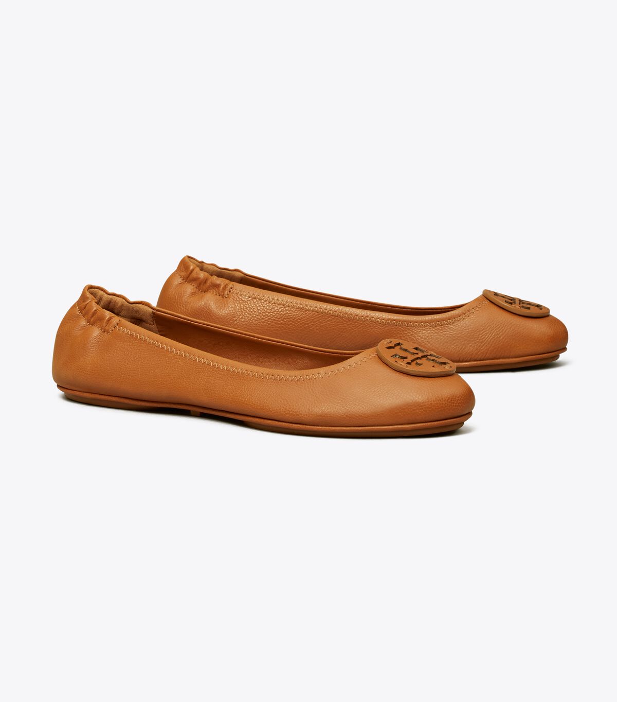 Brown Tory Burch Minnie Travel Leather Logo Women\'s Ballet Flats | OUTLET-39164289