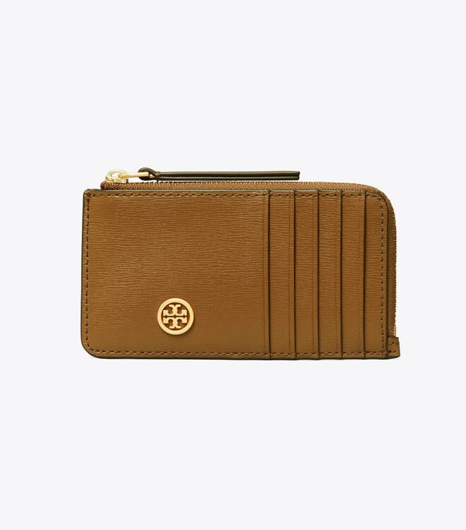 Brown Tory Burch Robinson Top-zip Women's Card Case | OUTLET-60345199