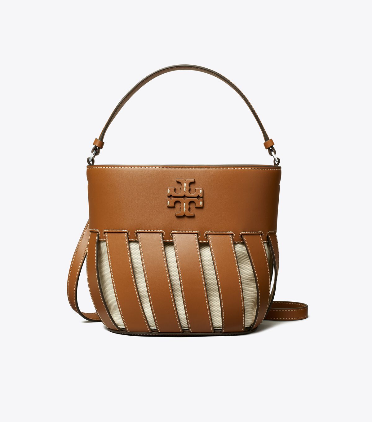 Brown Tory Burch Small Mcgraw Stripe Die-cut Women's Bucket Bags | OUTLET-13249079