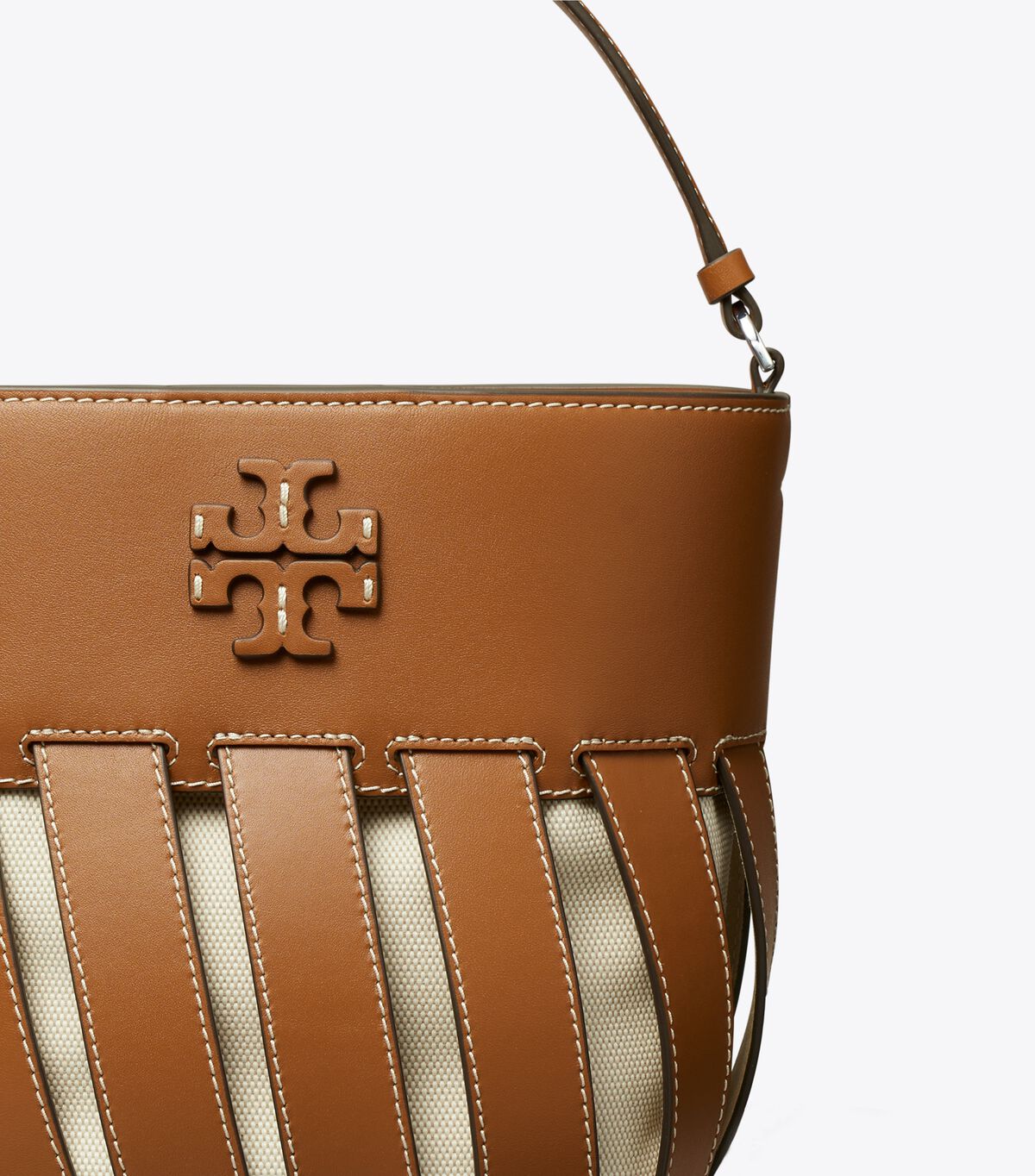 Brown Tory Burch Small Mcgraw Stripe Die-cut Women's Bucket Bags | OUTLET-13249079