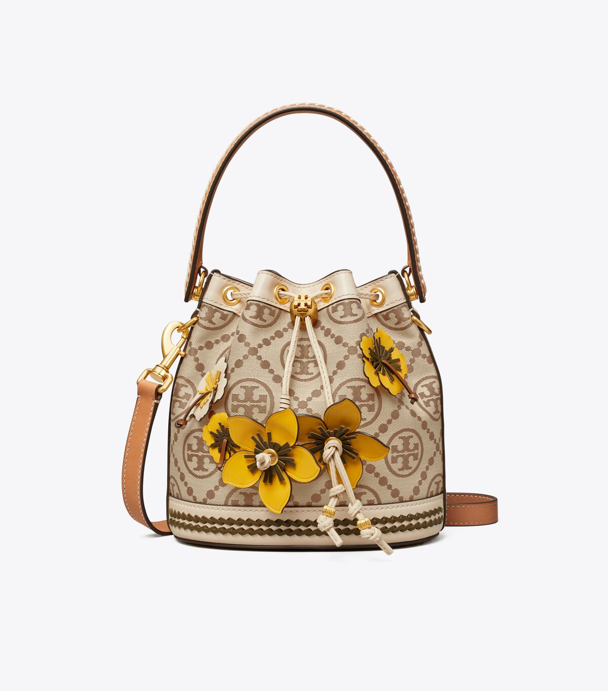 Brown Tory Burch T Monogram Braided Floral Women's Bucket Bags | OUTLET-86254979