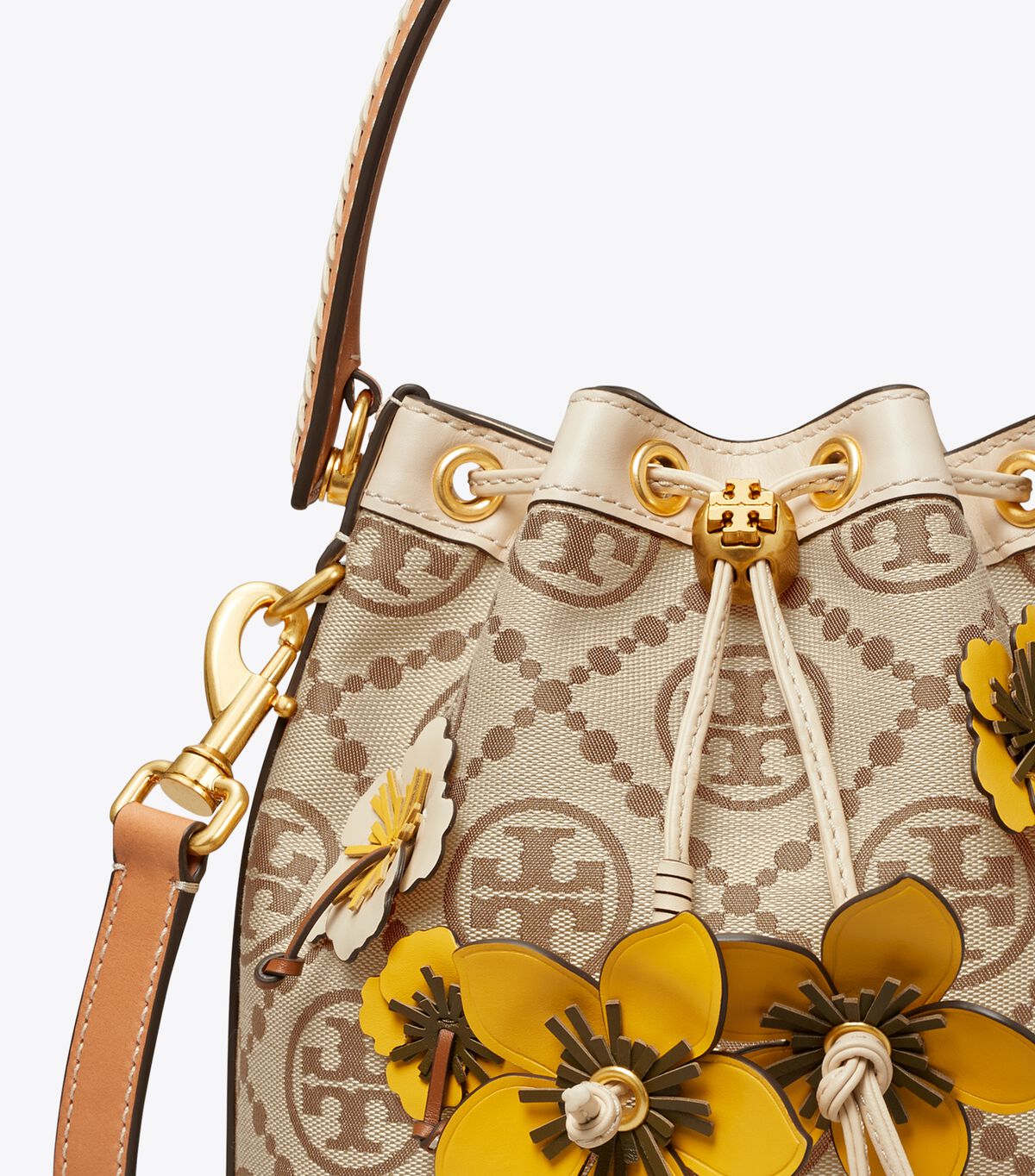 Brown Tory Burch T Monogram Braided Floral Women's Bucket Bags | OUTLET-86254979