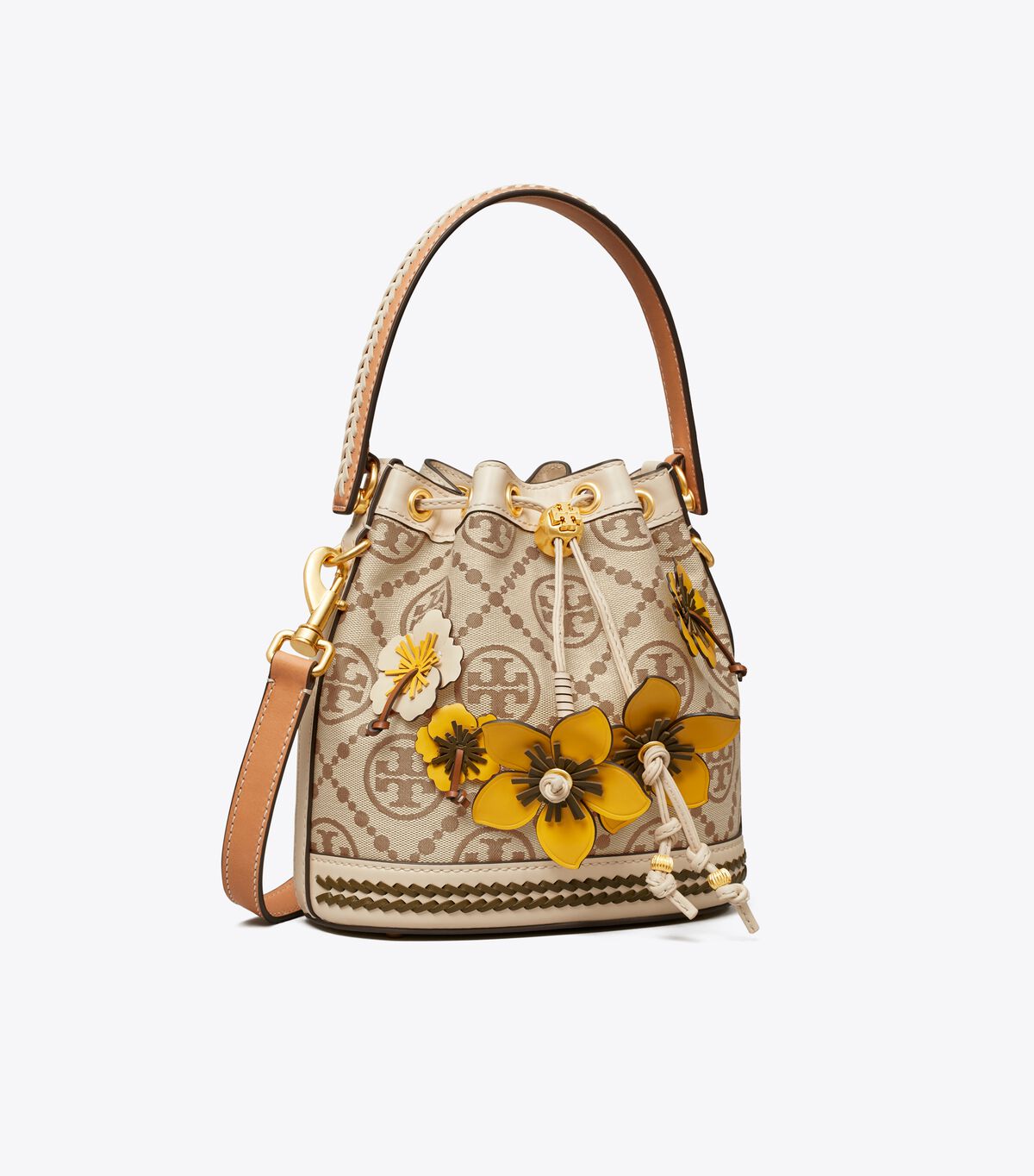 Brown Tory Burch T Monogram Braided Floral Women\'s Bucket Bags | OUTLET-86254979