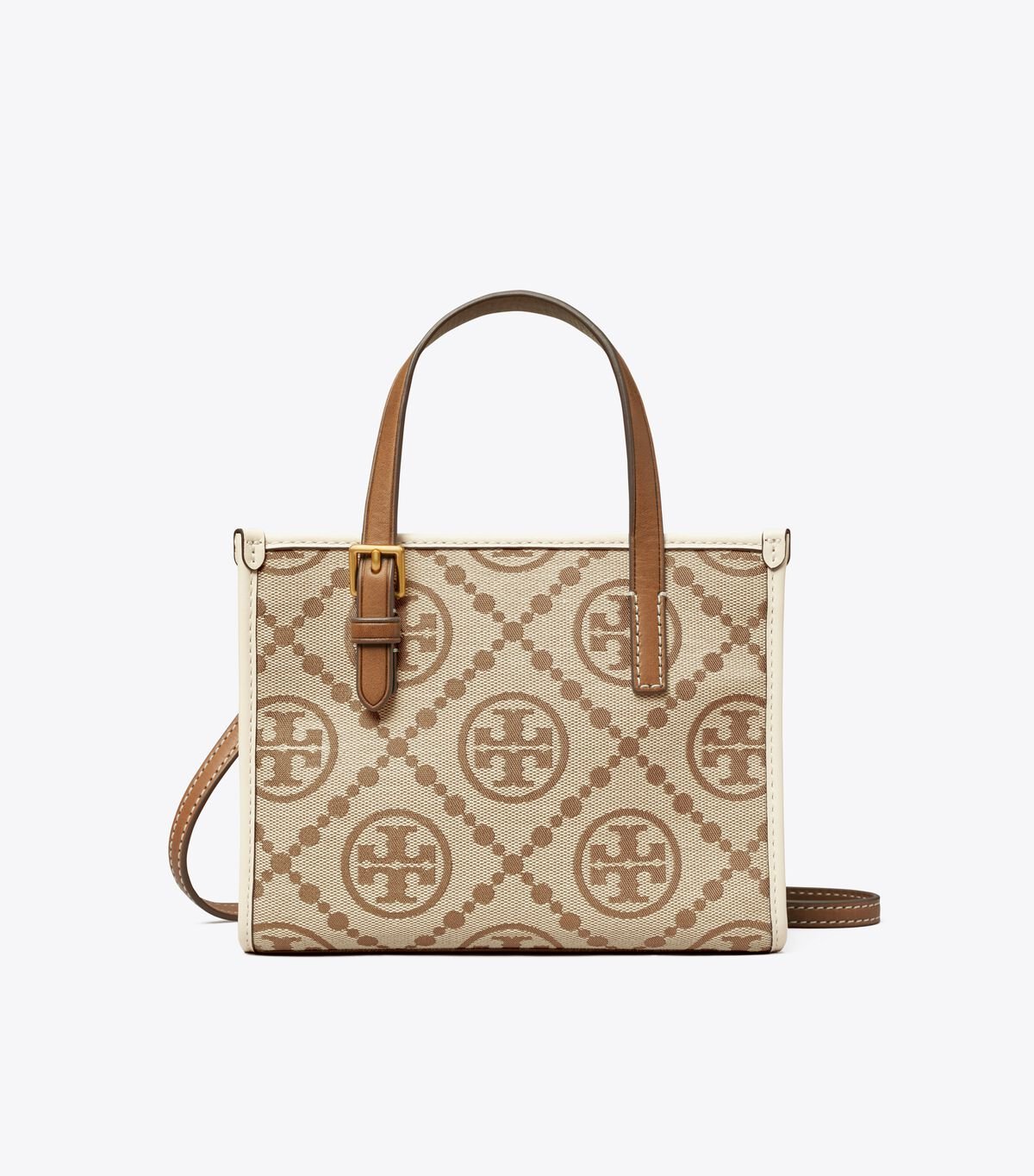 Brown / White Tory Burch Mini T Monogram Square Women's Tote Bags | OUTLET-36029879