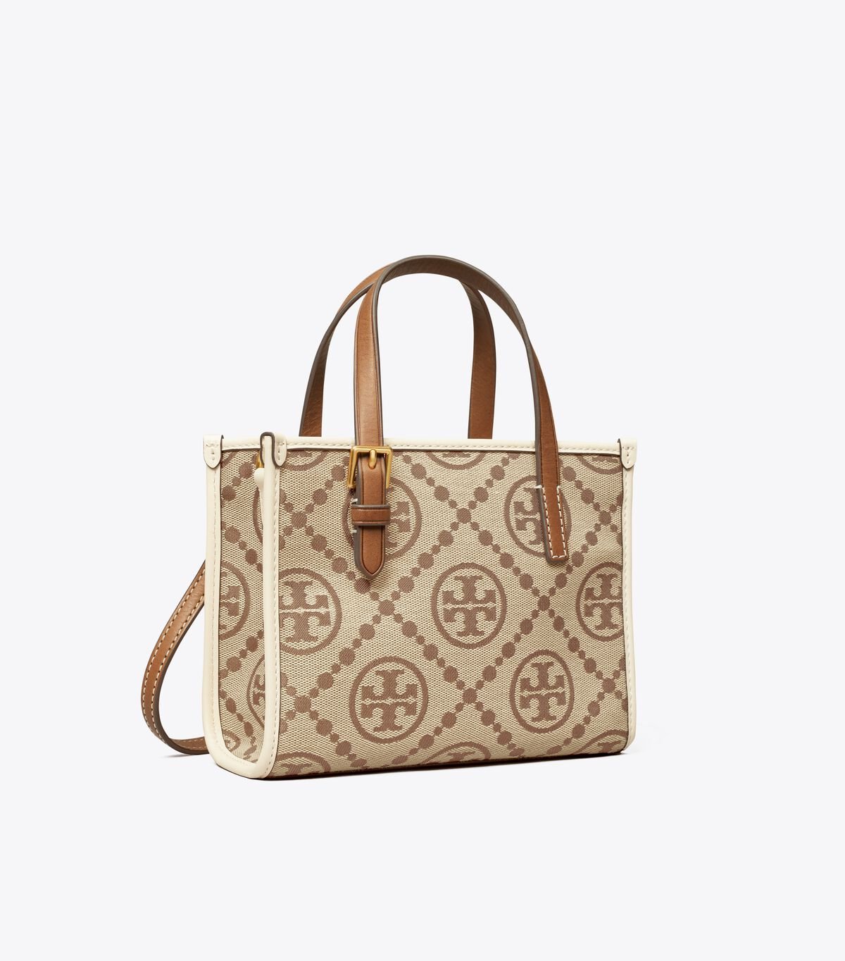 Brown / White Tory Burch Mini T Monogram Square Women\'s Tote Bags | OUTLET-36029879