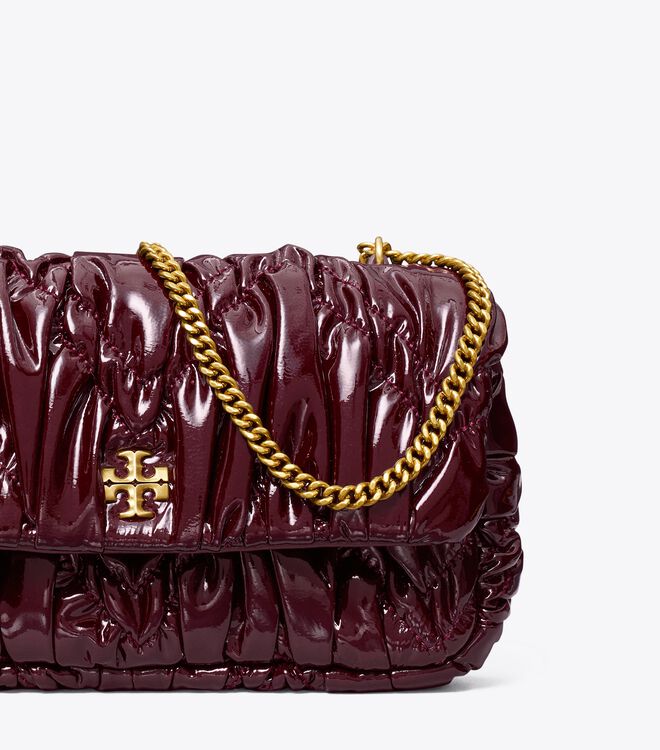 Burgundy Tory Burch Mini Kira Patent Ruched Women's Shoulder Bags | OUTLET-19548209