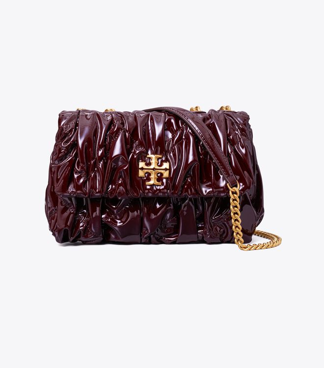 Burgundy Tory Burch Small Kira Patent Ruched Convertible Women's Shoulder Bags | OUTLET-16390729