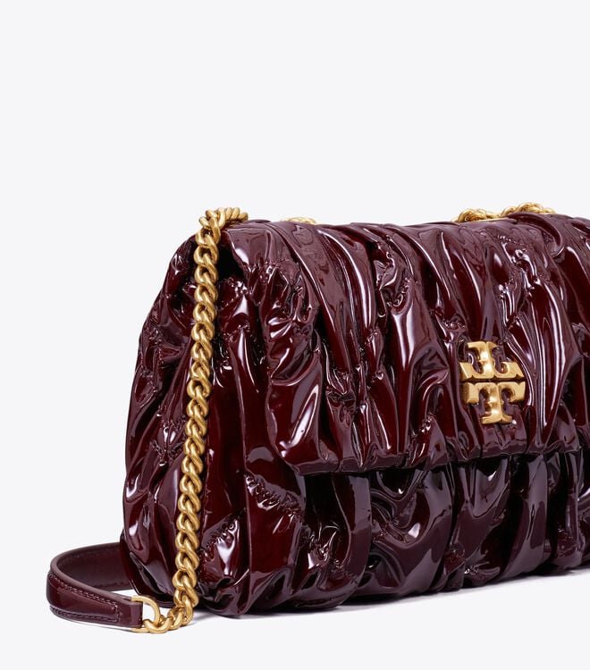 Burgundy Tory Burch Small Kira Patent Ruched Convertible Women's Shoulder Bags | OUTLET-16390729