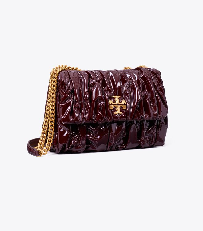 Burgundy Tory Burch Small Kira Patent Ruched Convertible Women\'s Shoulder Bags | OUTLET-16390729