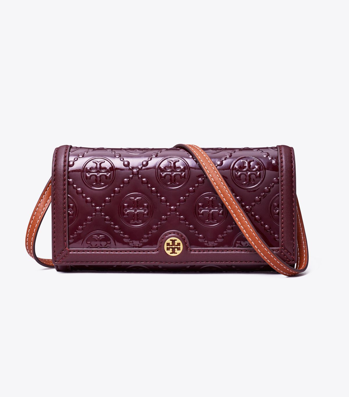 Burgundy Tory Burch T Monogram Patent Women's Crossbody Bags | OUTLET-05463299