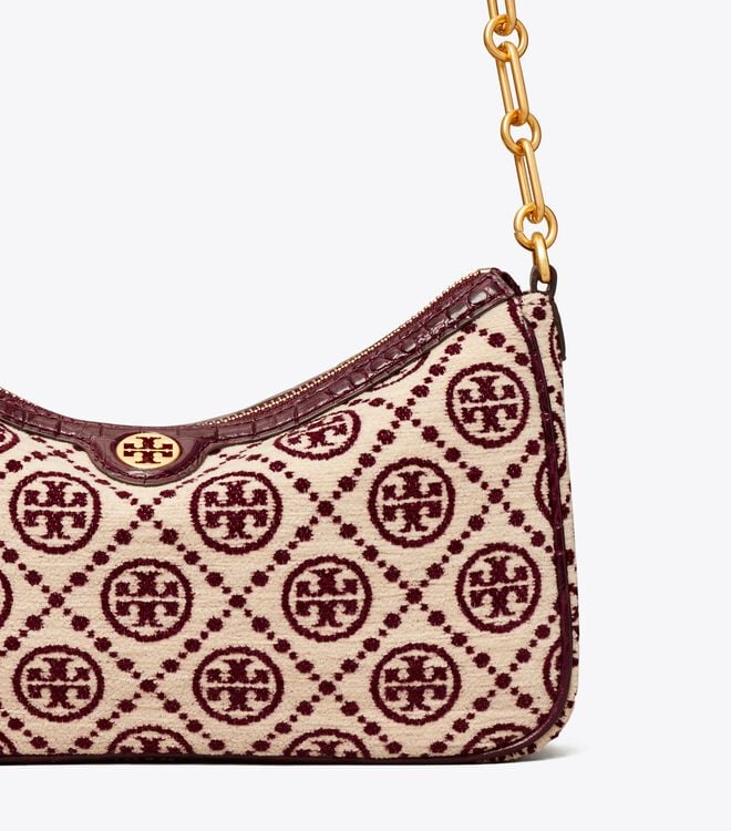 Claret / Cream Tory Burch T Monogram Chenille Women's Mini Bag | OUTLET-27153499