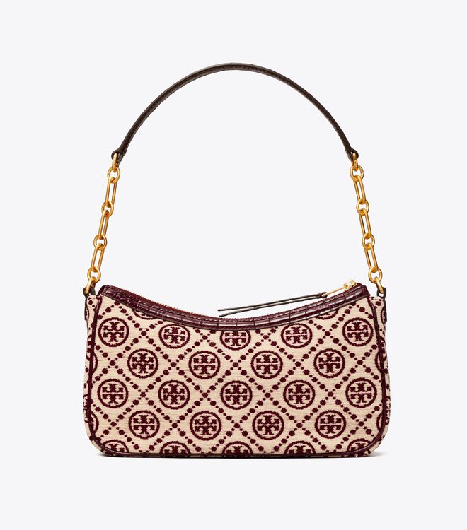 Claret / Cream Tory Burch T Monogram Chenille Women's Shoulder Bags | OUTLET-37940529