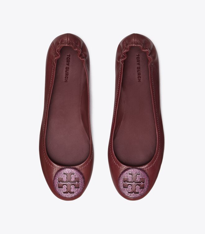 Claret Tory Burch Minnie Travel Pavé Women's Ballet Flats | OUTLET-65418029