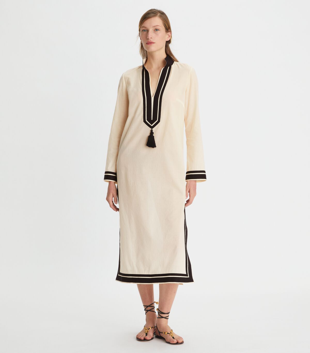 Cream / Black Tory Burch Tory Midi Women's Dress | OUTLET-71065899