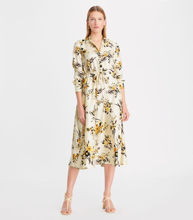 Cream Multicolor Tory Burch Printed Silk Women's Dress | OUTLET-18302579