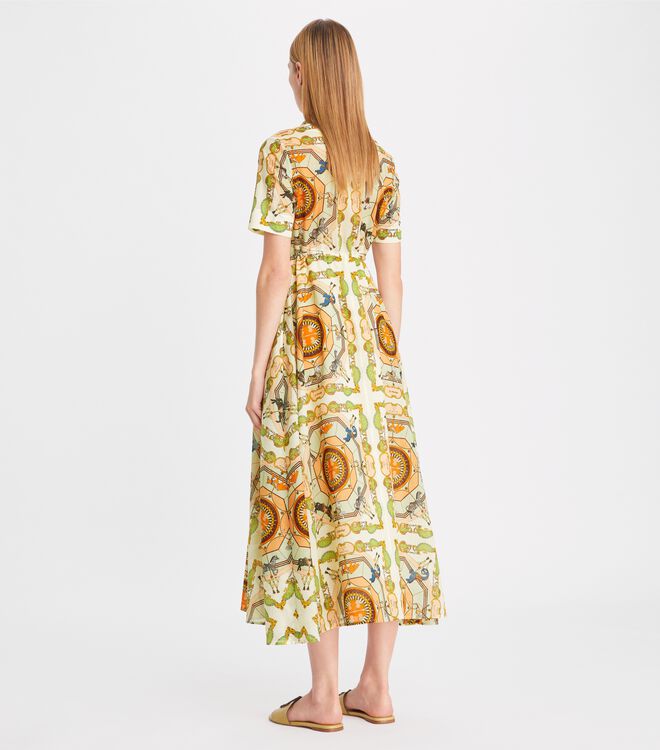 Cream Tory Burch Printed Cotton Women's Dress | OUTLET-35462819