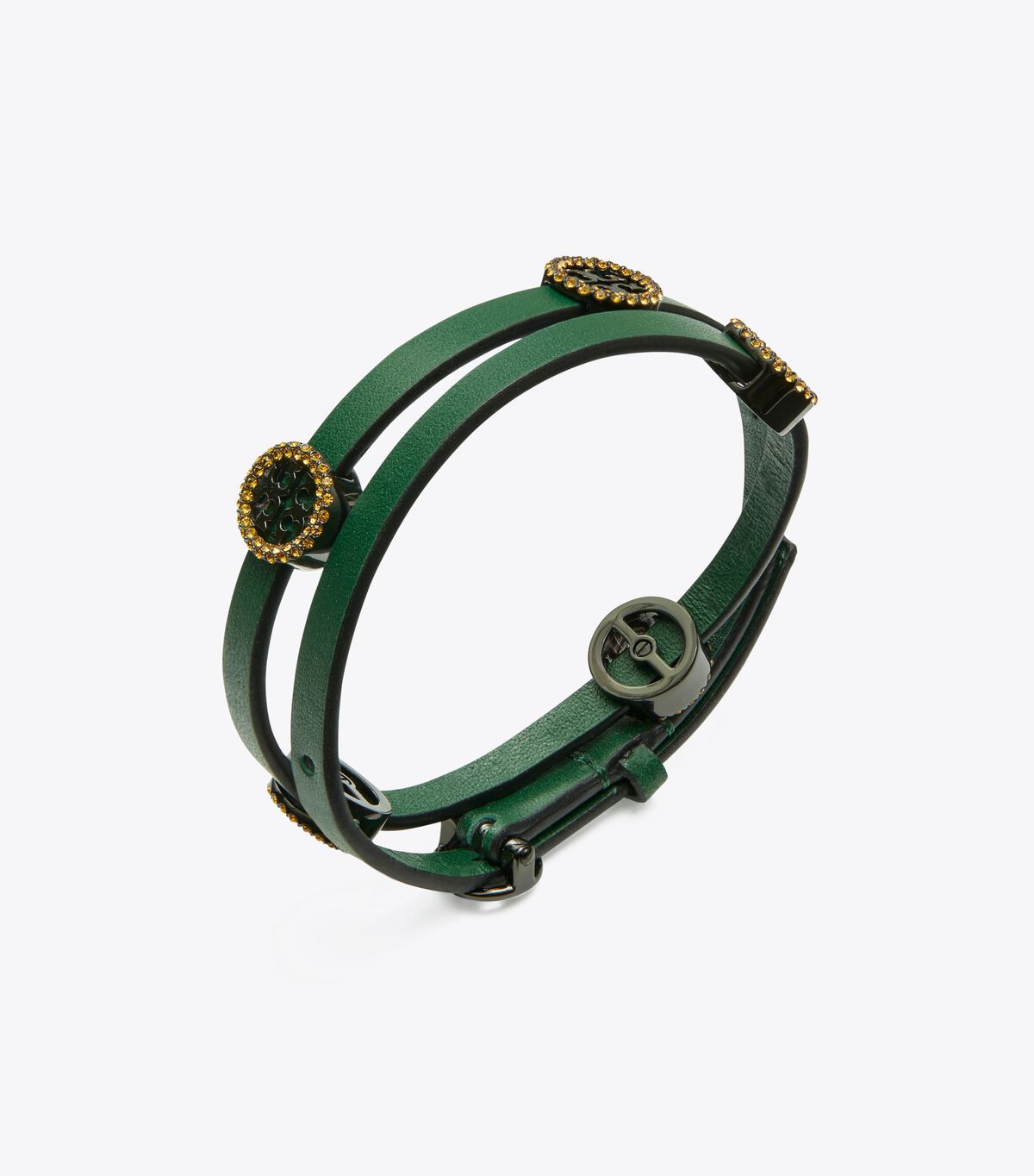 Dark Green Tory Burch Miller Pavé Double-wrap Leather Women's Bracelet | OUTLET-71624939
