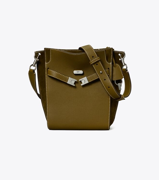 Deep Green Tory Burch Lee Radziwill Pebbled Double Women's Bucket Bags | OUTLET-38192509