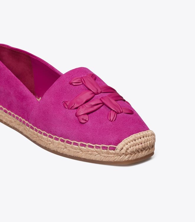 Fuchsia Tory Burch Woven Double T Aline Women's Ballet Flats | OUTLET-45971029