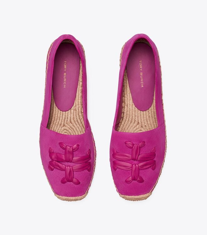 Fuchsia Tory Burch Woven Double T Aline Women's Ballet Flats | OUTLET-45971029