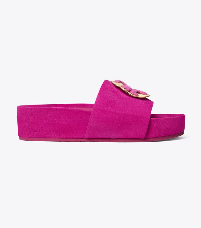 Fuchsia Tory Burch Woven Double T Women's Sandals | OUTLET-97143509