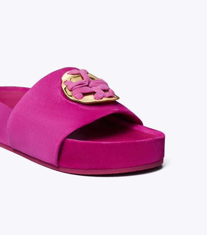 Fuchsia Tory Burch Woven Double T Women's Sandals | OUTLET-97143509