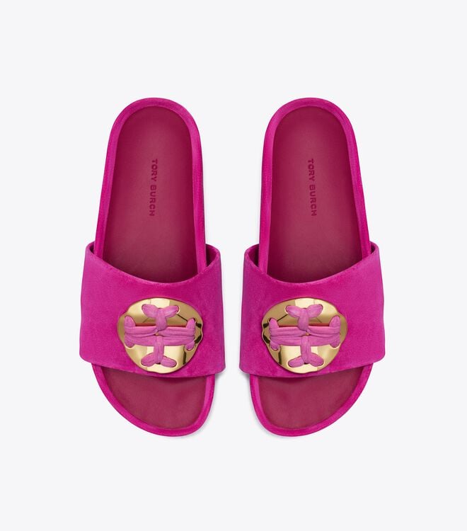 Fuchsia Tory Burch Woven Double T Women's Sandals | OUTLET-97143509