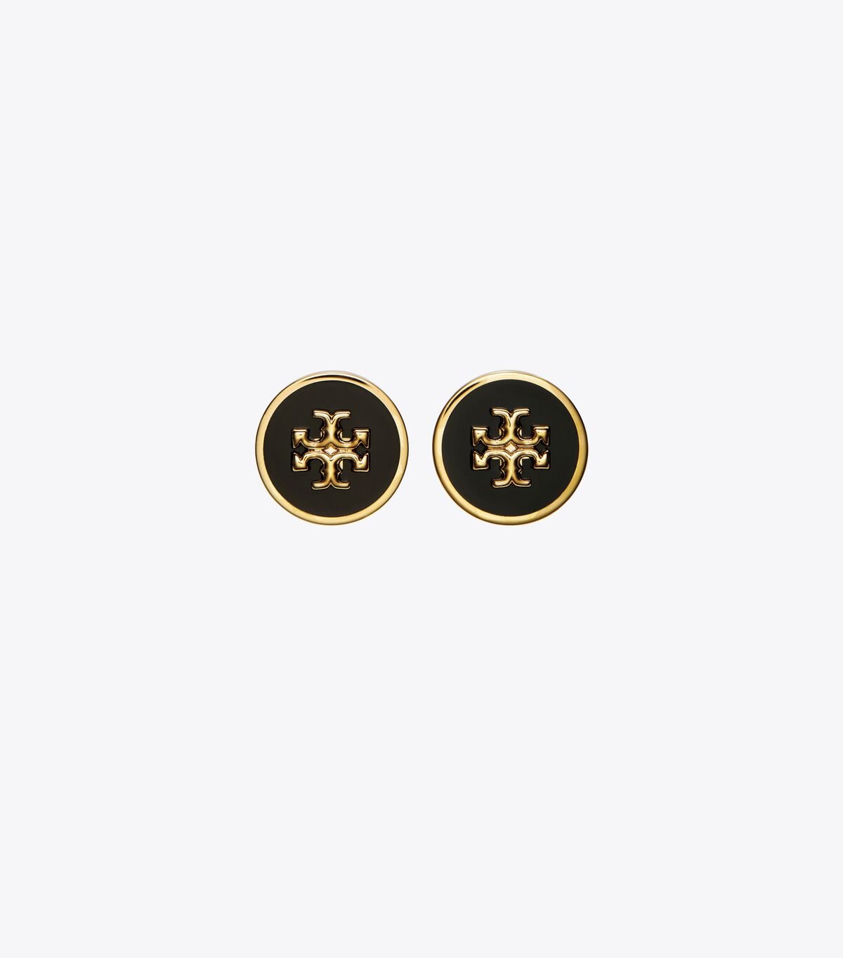 Gold / Black Tory Burch Kira Enamel Circle-stud Women\'s Earrings | OUTLET-85047639