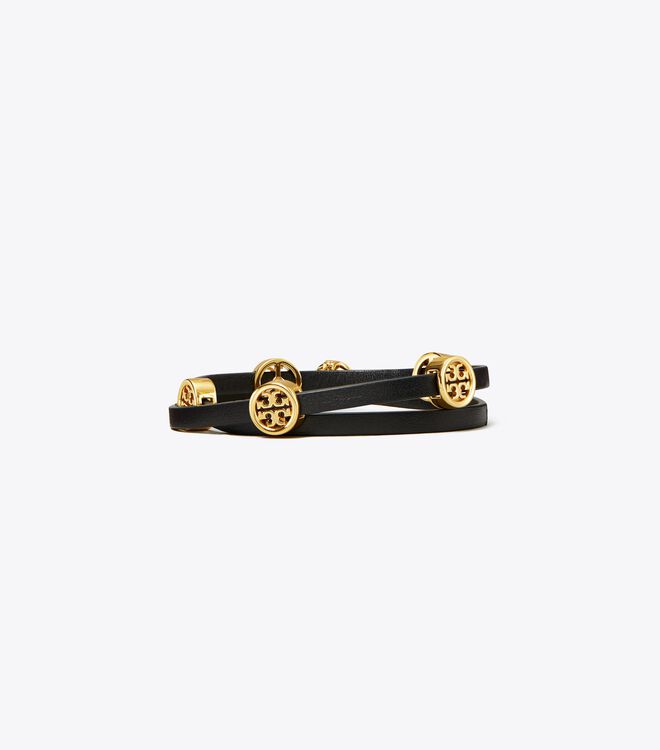 Gold / Black Tory Burch Miller Double-wrap Women\'s Bracelet | OUTLET-19347089