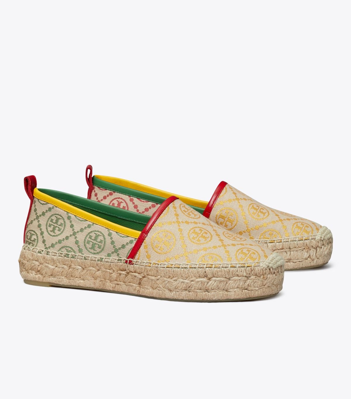 Gold / Green / Red Tory Burch T Monogram Platform Women\'s Espadrille | OUTLET-28056139