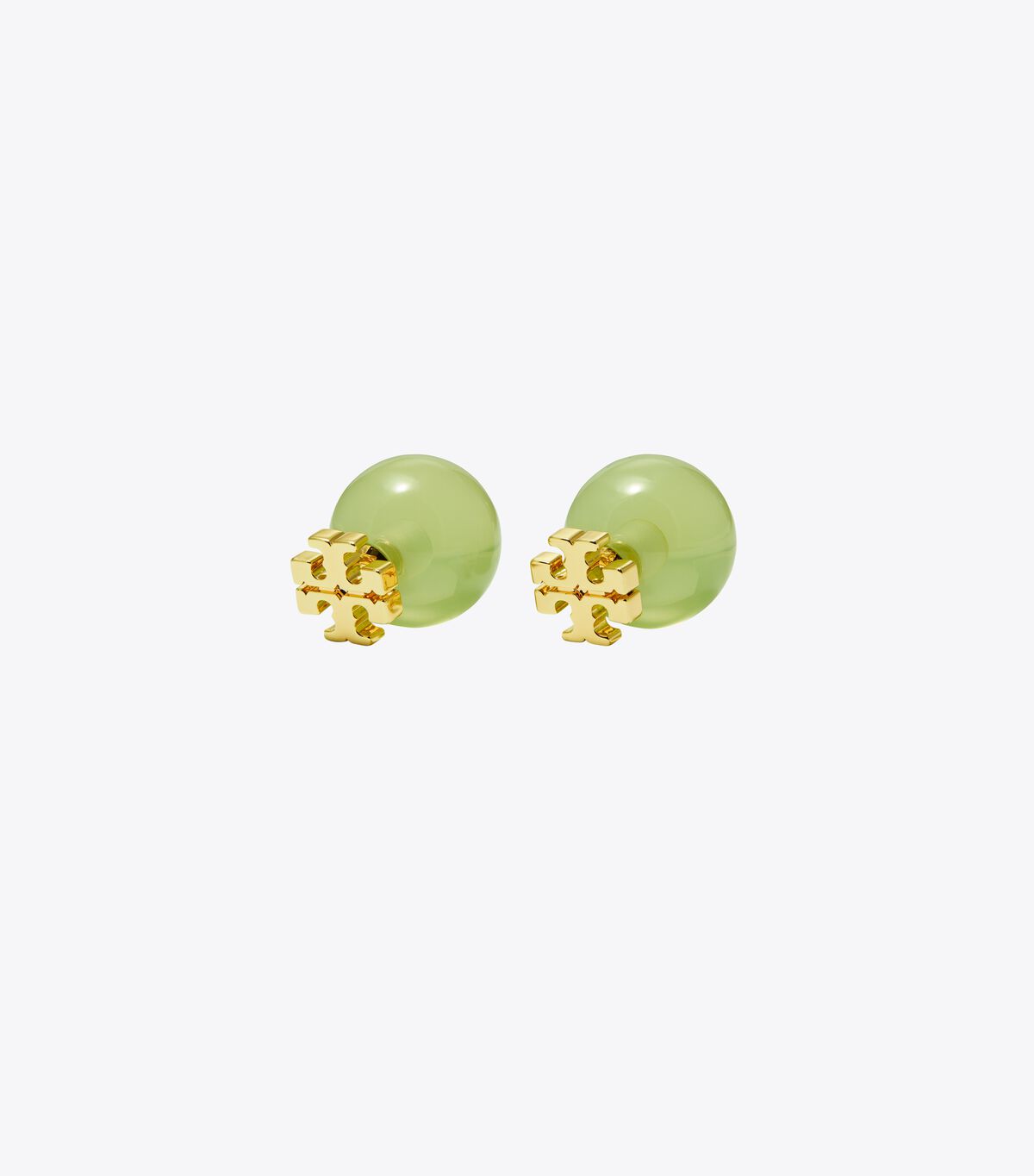 Gold / Green Tory Burch Resin Logo Double-stud Women\'s Earrings | OUTLET-58397619