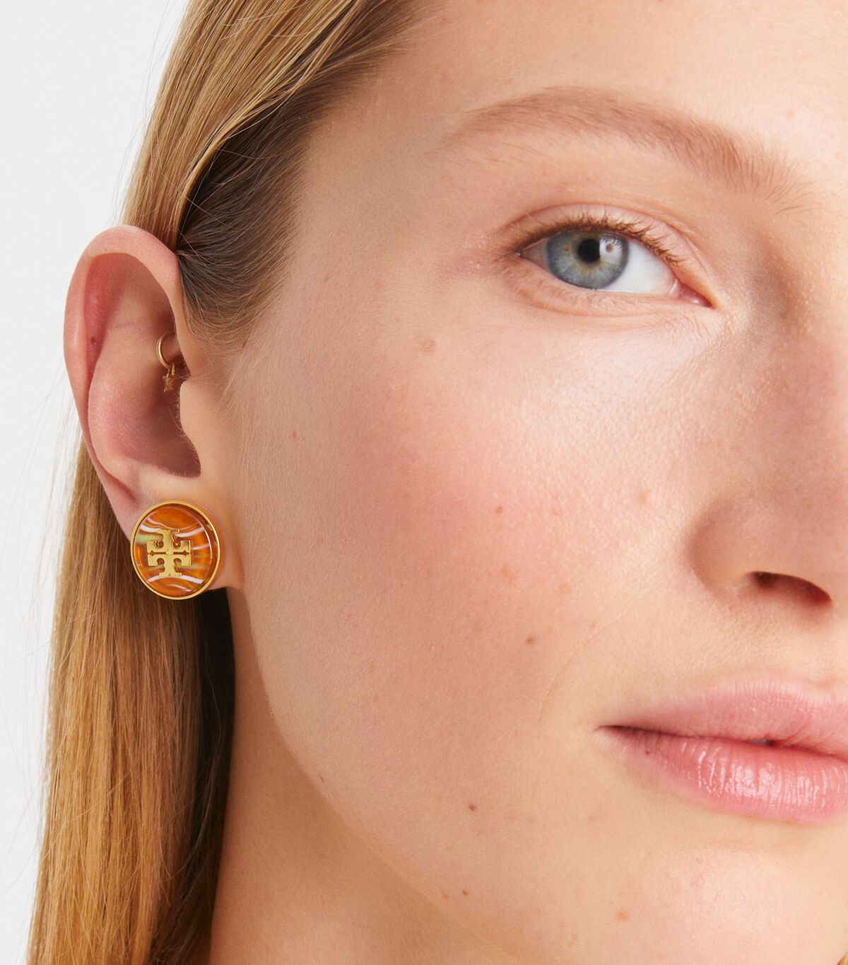 Gold / Orange / Multicolor Tory Burch Roxanne Marble Stud Women's Earrings | OUTLET-18264059