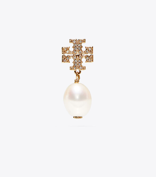 Gold Tory Burch Kira Pavé Pearl Drop Women's Earrings | OUTLET-23961479