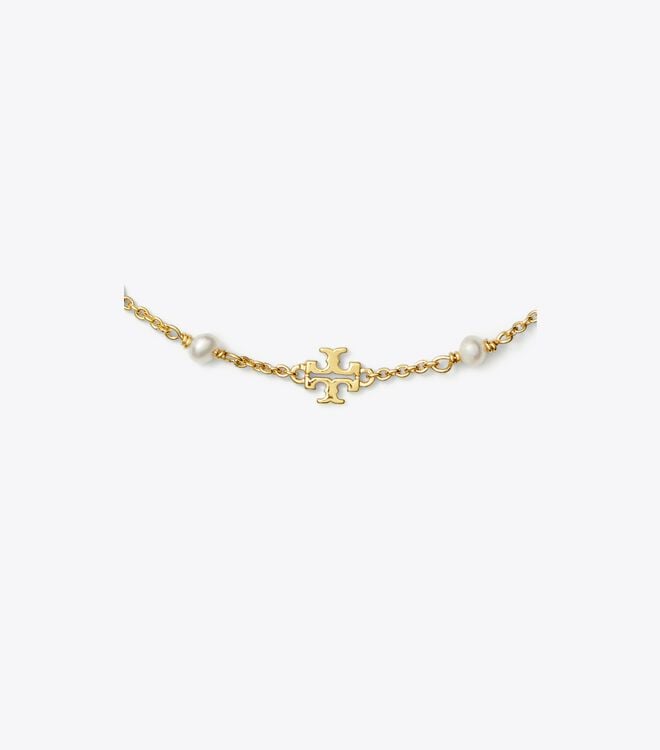 Gold Tory Burch Kira Pearl Delicate Chain Women's Bracelet | OUTLET-52807139