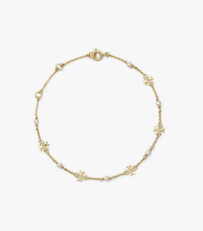 Gold Tory Burch Kira Pearl Delicate Chain Women\'s Bracelet | OUTLET-52807139