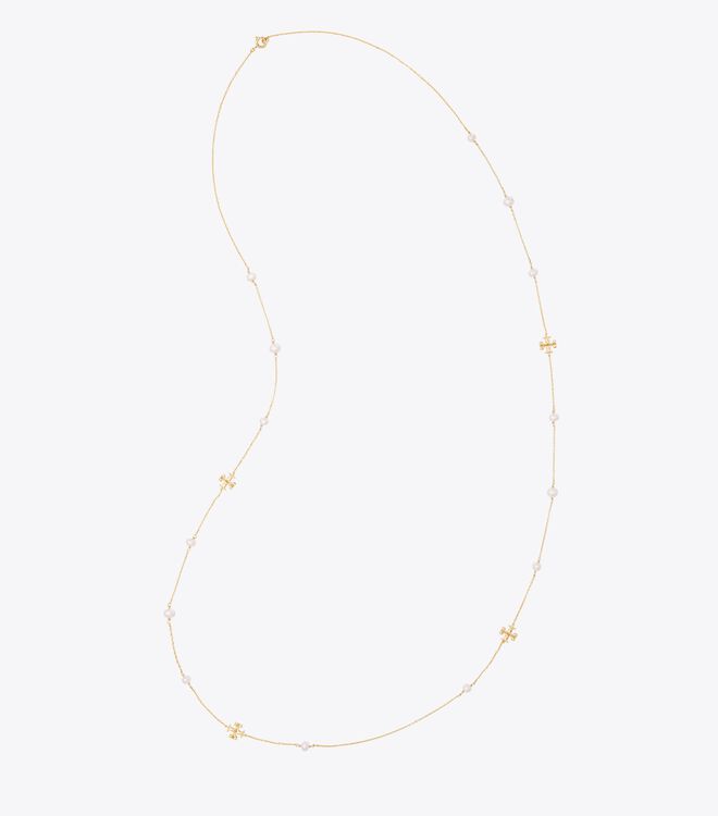 Gold Tory Burch Kira Pearl Delicate Long Women's Necklace | OUTLET-98704619