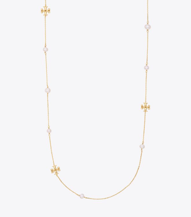 Gold Tory Burch Kira Pearl Delicate Long Women\'s Necklace | OUTLET-98704619