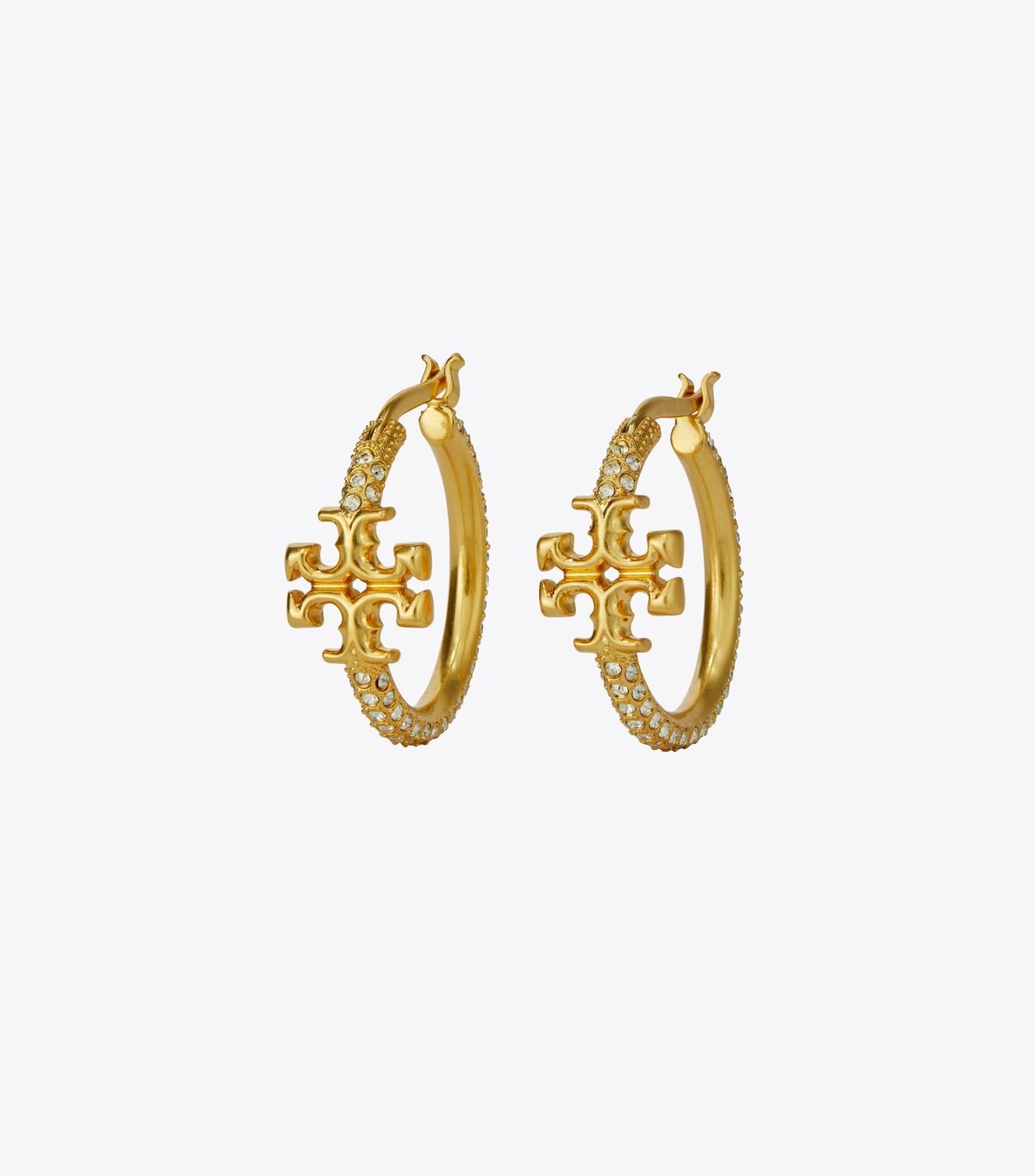 Gold Tory Burch Small Eleanor Pavé Hoop Women\'s Earrings | OUTLET-94710359