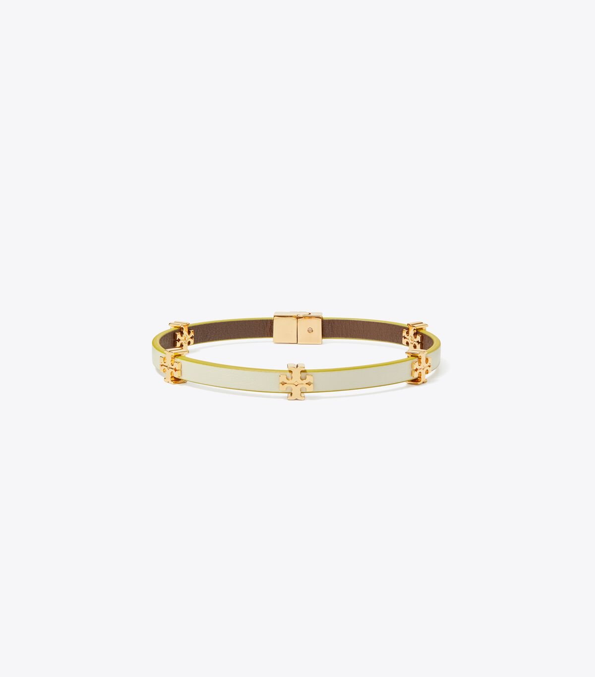 Gold / White Tory Burch Eleanor Leather Women\'s Bracelet | OUTLET-12380979