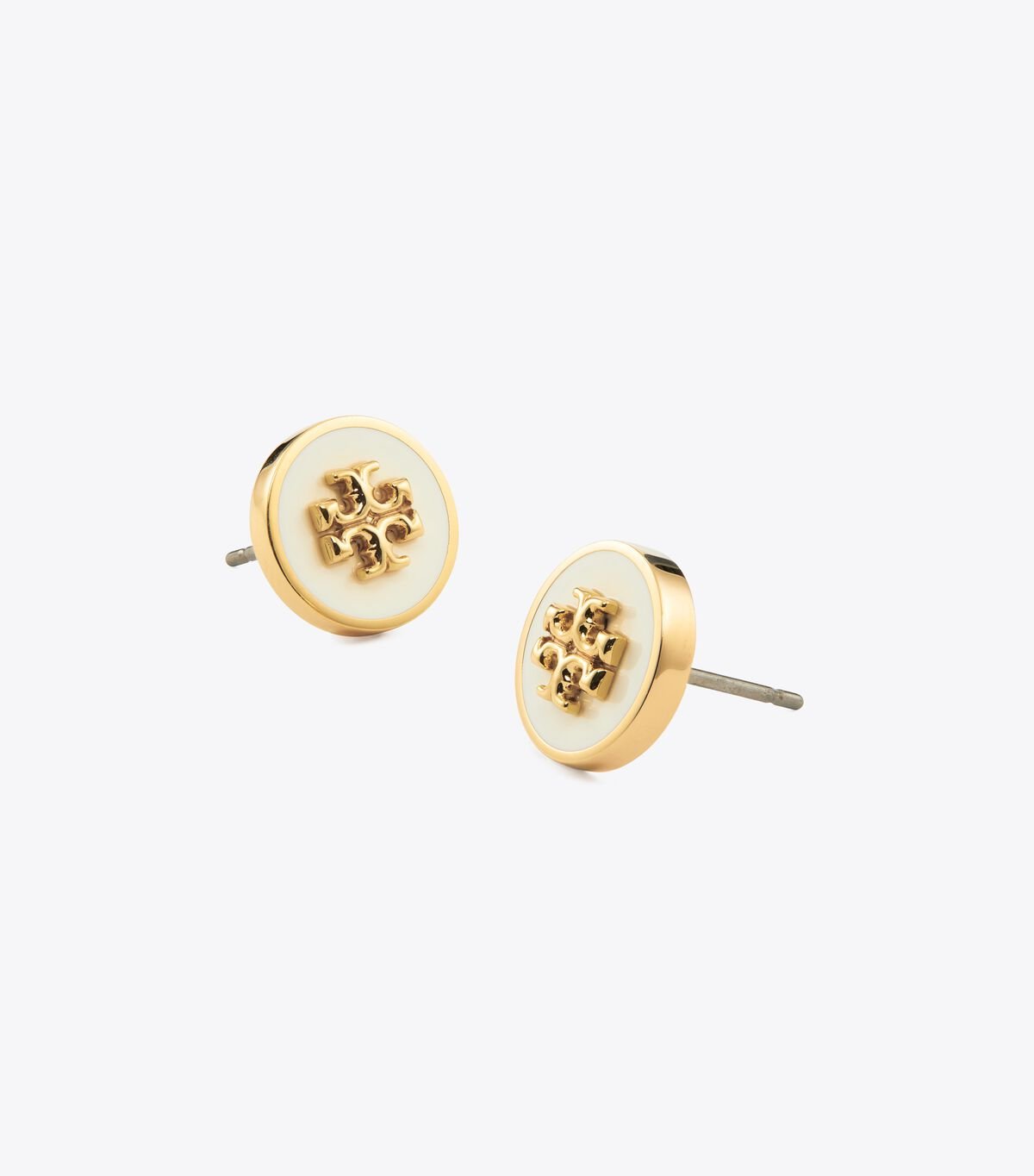 Gold / White Tory Burch Kira Enamel Circle-stud Women's Earrings | OUTLET-20143699