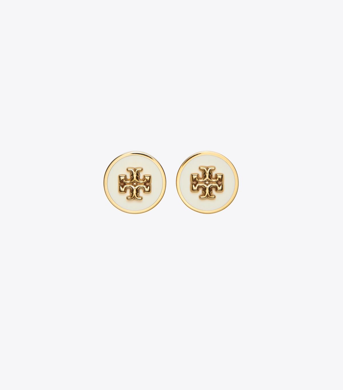 Gold / White Tory Burch Kira Enamel Circle-stud Women\'s Earrings | OUTLET-20143699