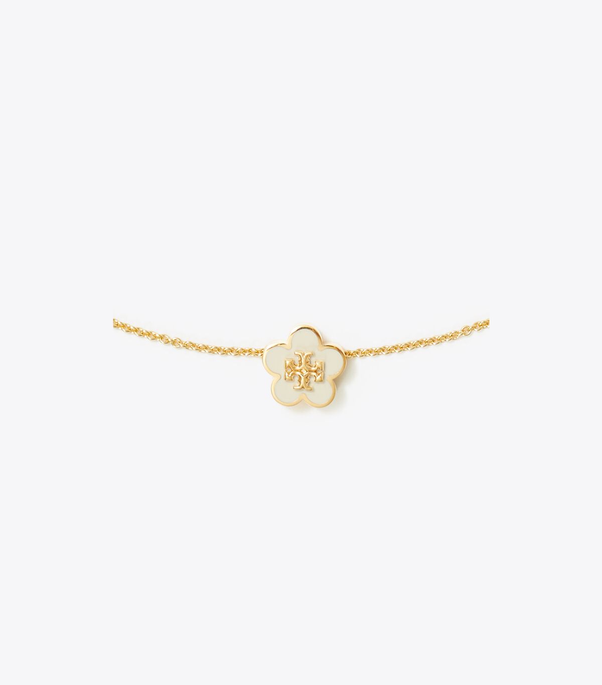 Gold / White Tory Burch Kira Enamel Flower Pendant Women's Necklace | OUTLET-05816499