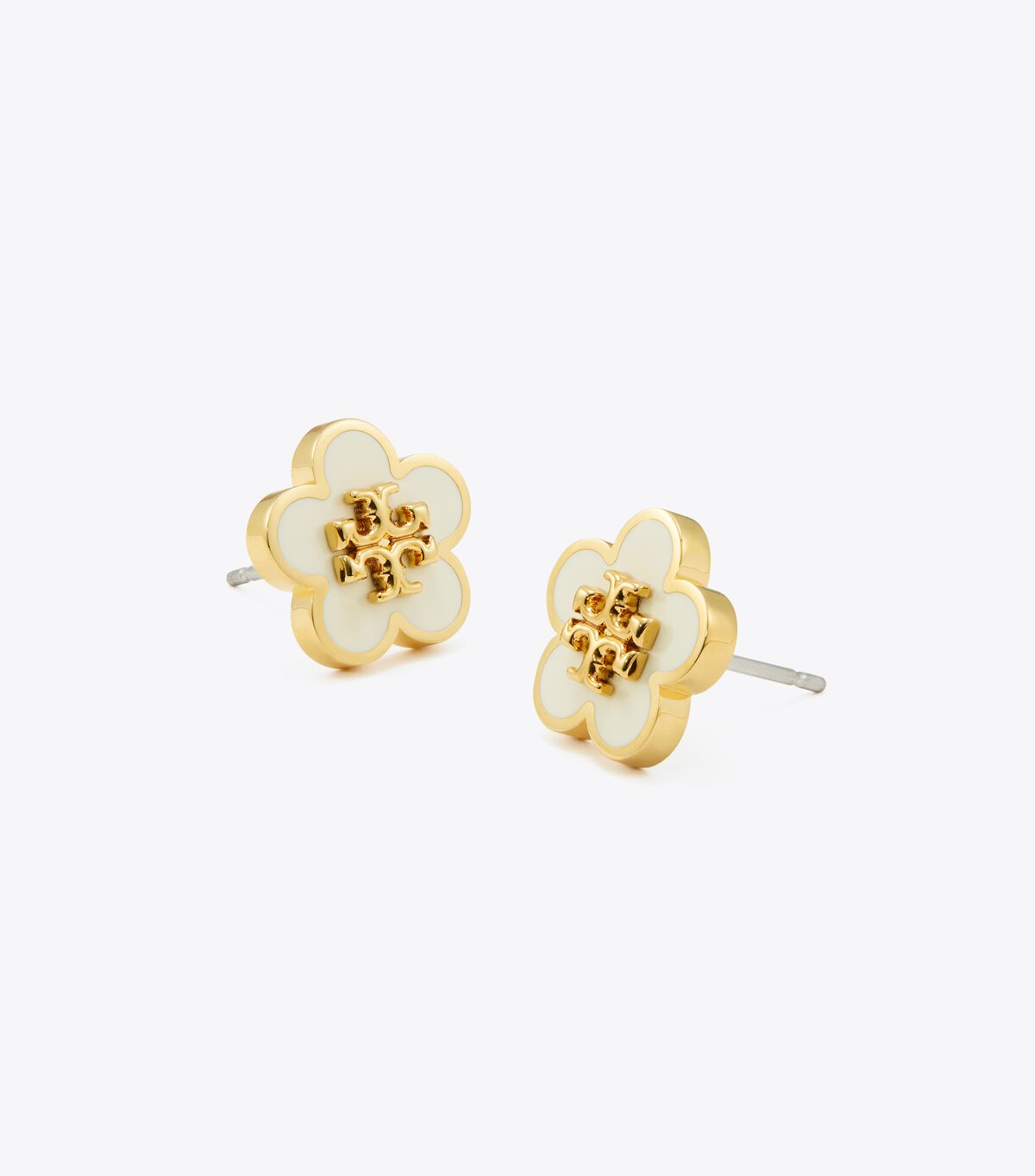 Gold / White Tory Burch Kira Enamel Flower Stud Women's Earrings | OUTLET-36972809