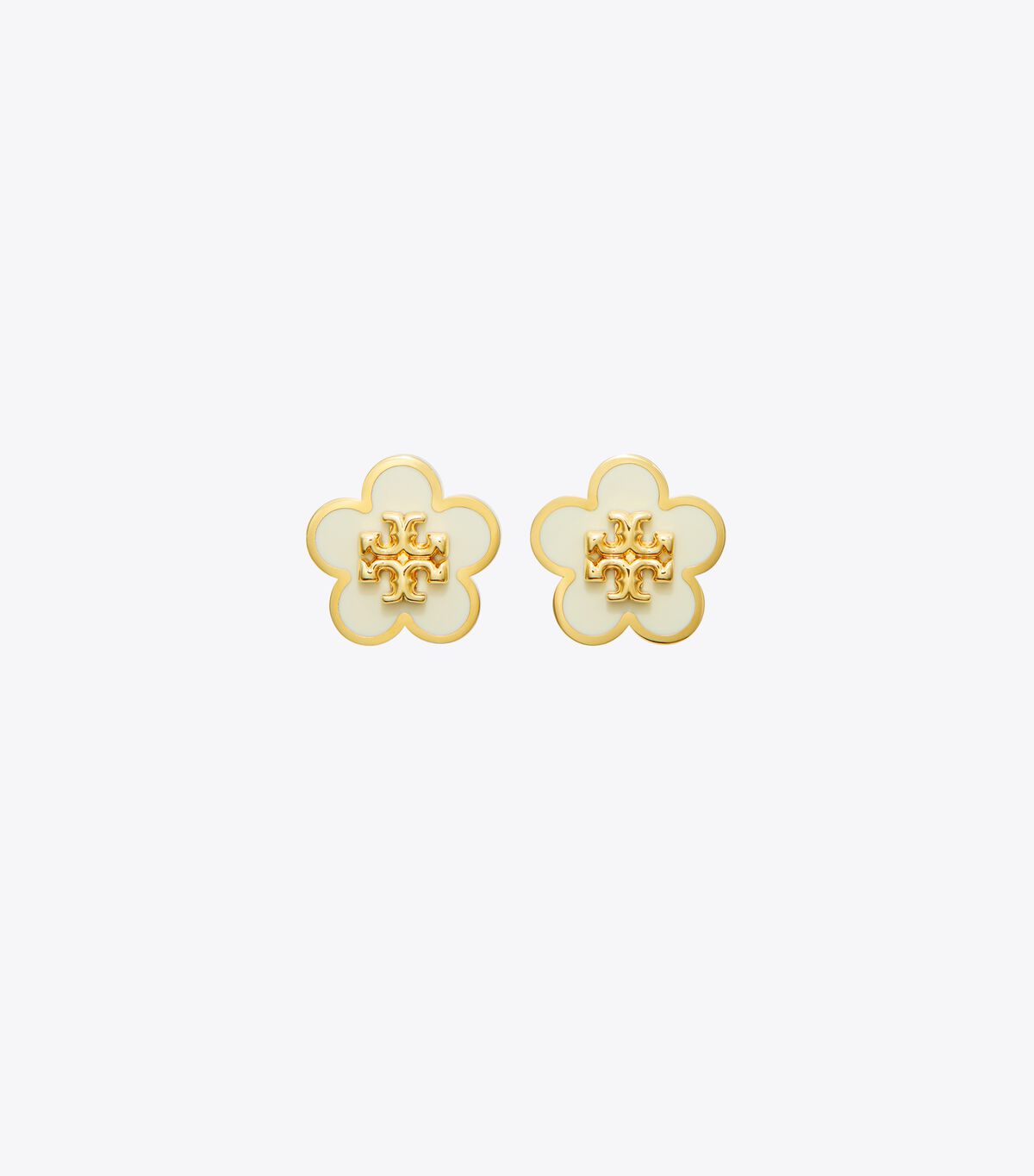 Gold / White Tory Burch Kira Enamel Flower Stud Women\'s Earrings | OUTLET-36972809