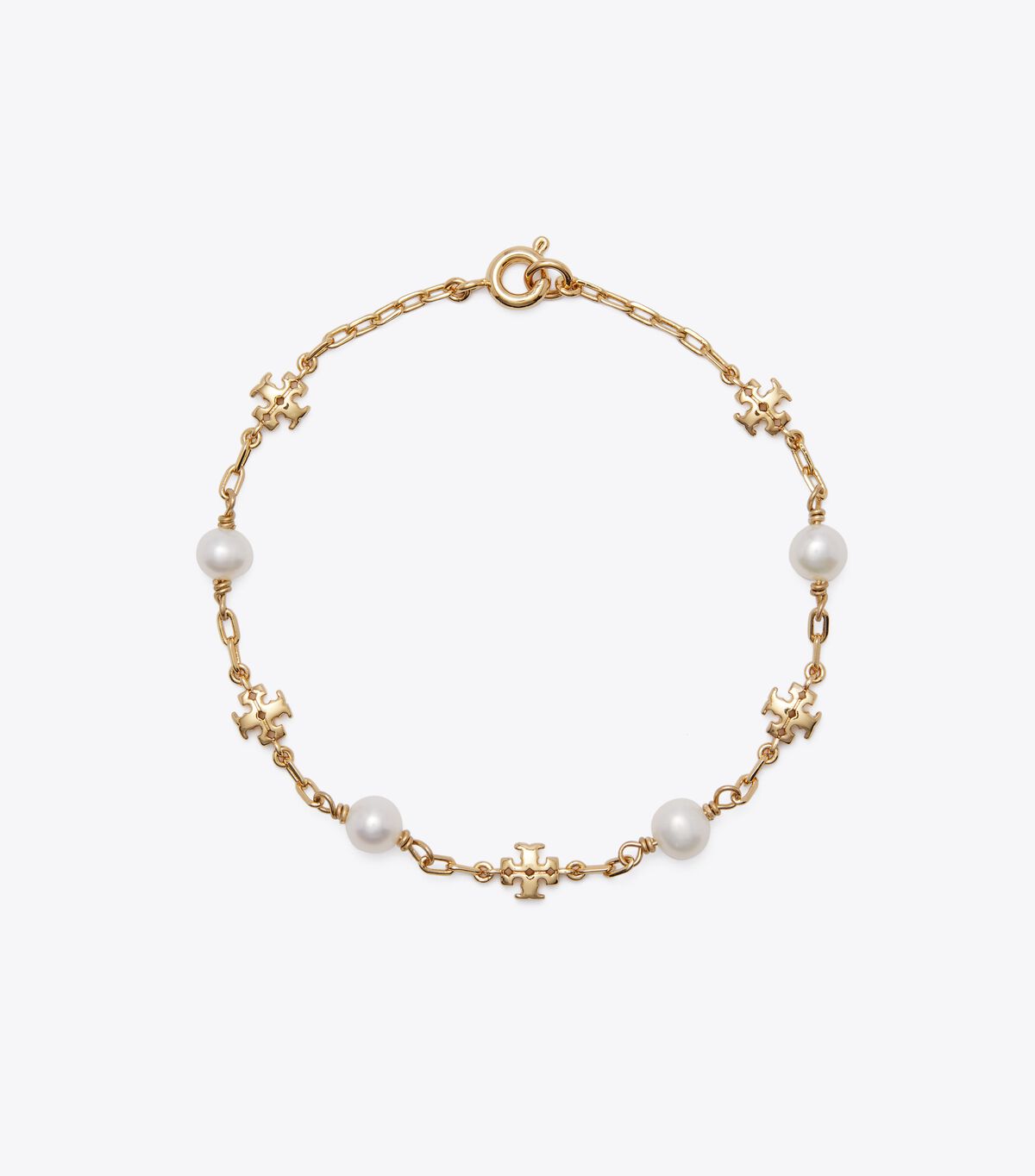 Gold / White Tory Burch Kira Pearl Chain Women\'s Bracelet | OUTLET-84193509