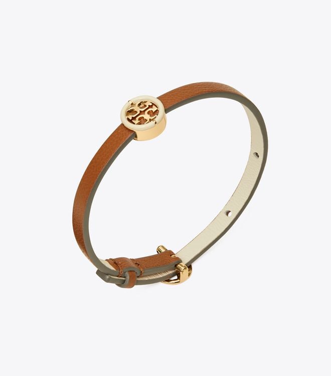 Gold / White Tory Burch Miller Leather Women's Bracelet | OUTLET-28415639