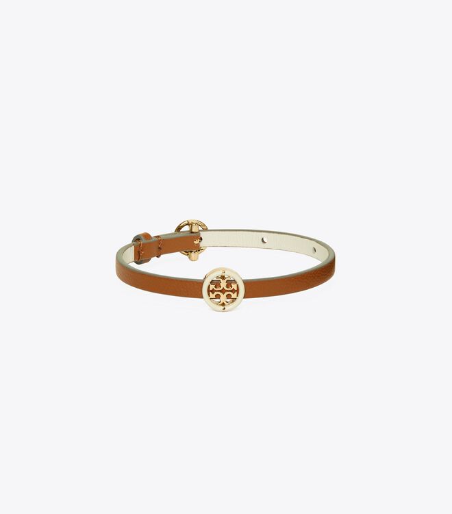 Gold / White Tory Burch Miller Leather Women\'s Bracelet | OUTLET-28415639