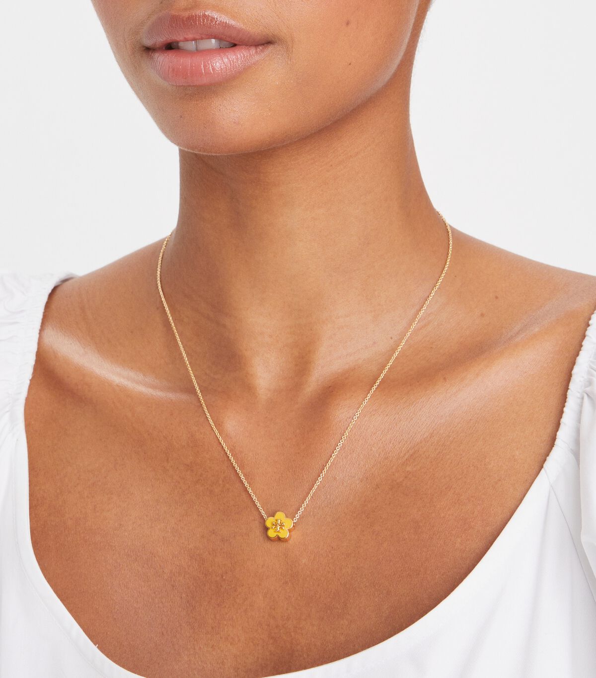 Gold / Yellow Tory Burch Kira Enamel Flower Pendant Women's Necklace | OUTLET-81579209