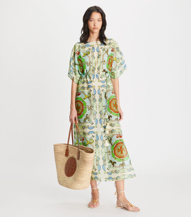 Green Tory Burch Printed Cotton Silk Women's Dress | OUTLET-98625439